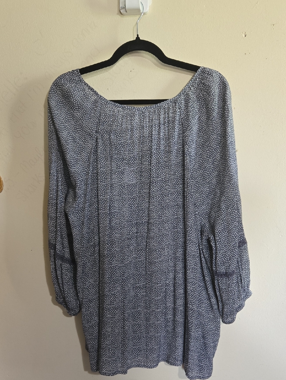 T46 Como Blue Vintage Blouse Pullover V-Neck Lace Detail 3/4 Sleeve Lightweight - Picture 7 of 12